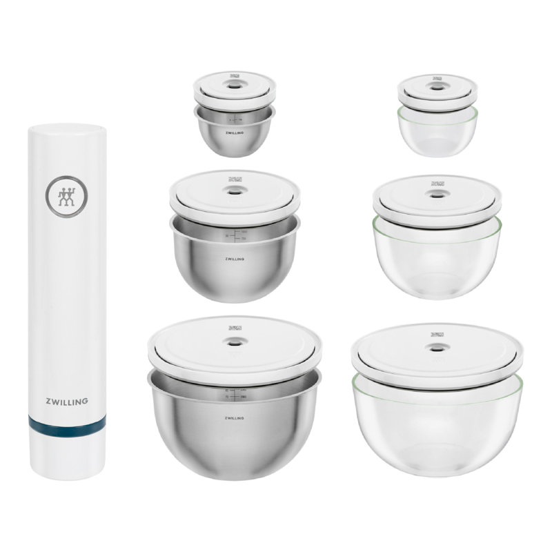 Ensemble de bols isothermes ZWILLING Fresh & Save, tailles S/M/L, 13 pièces, verre transparent blanc