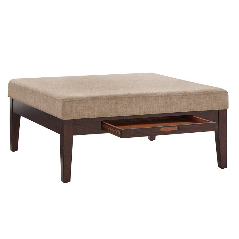 Repose-pieds carré avec rangement Kangley, Lin beige