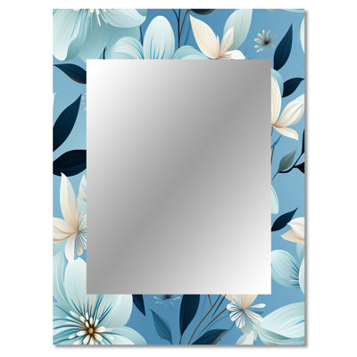 Bealer Blue Coastal Harmony Floral Pattern - Floral Decorative Mirror, Floral Wall Mirror, Printed Metal Art