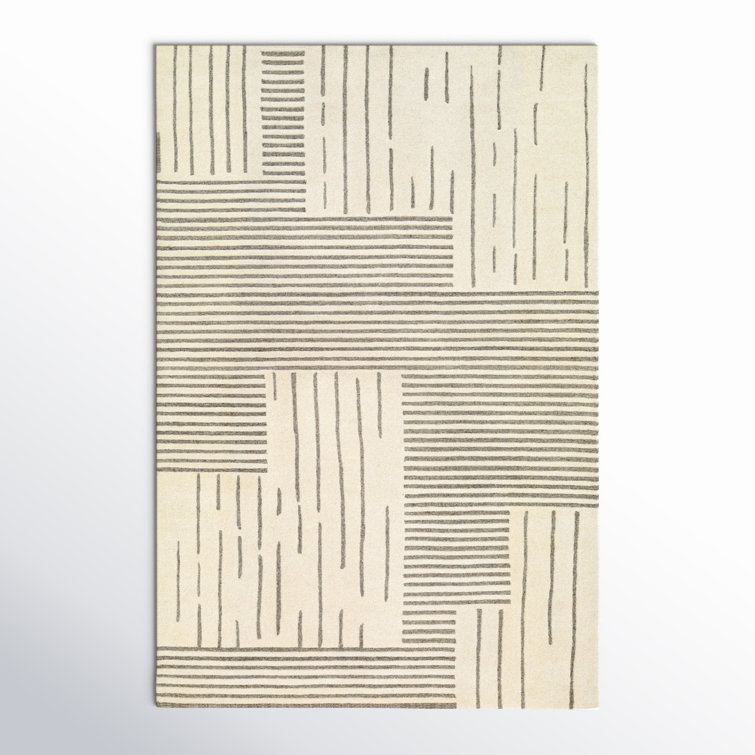 Roma Striped Hand Tufted Wool Area Rug in Gray
