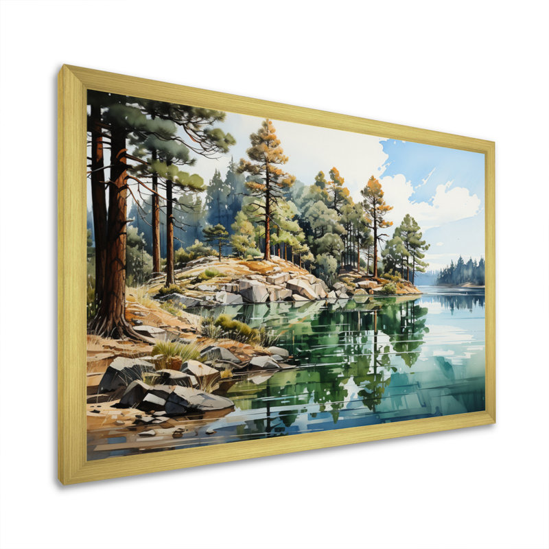 " Pine Tree Reflections I ", Gold Single Picture Framed, 34" H x 44" W x 1.5" D