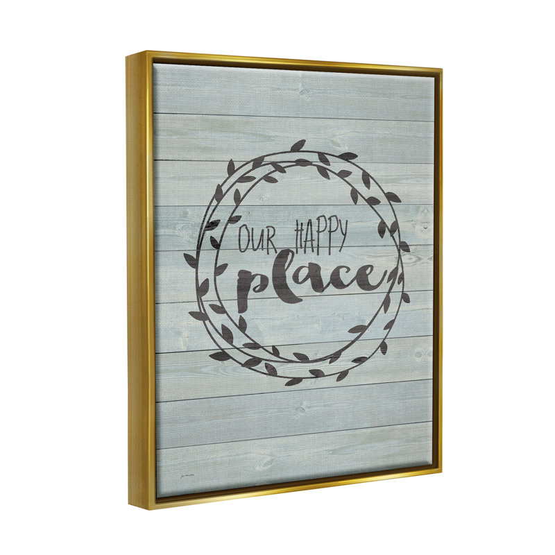 "Our Happy Place Plank", impression sur toile par Jo Moulton, H 21 po x l 17 po x P 1,7 po, Cadre flottant métallique doré