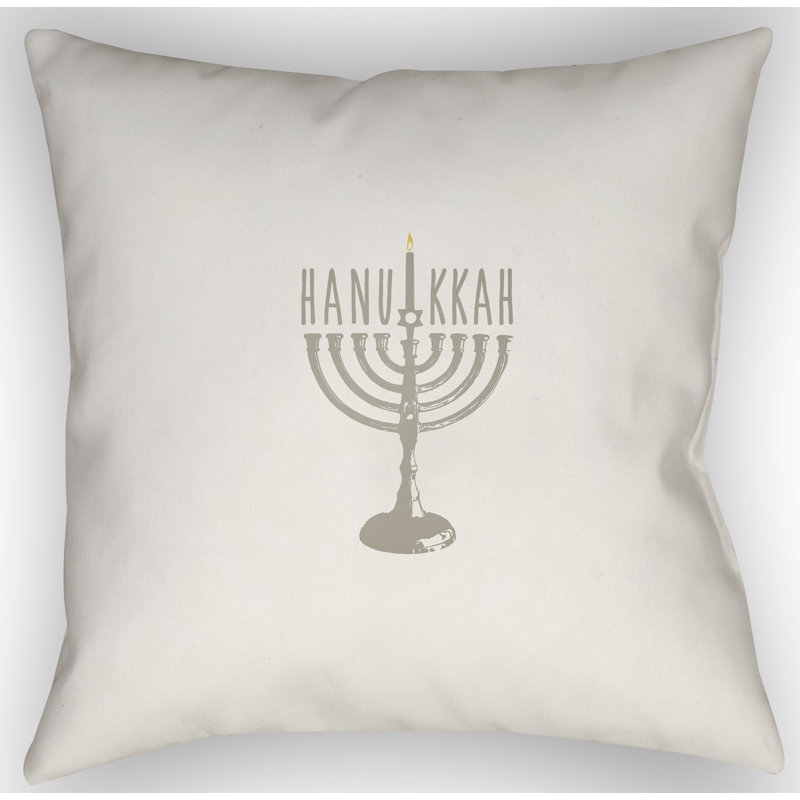 Hanukkah Indoor/Outdoor Throw Pillow, 20" H x 20" W x 4" D, White/Beige