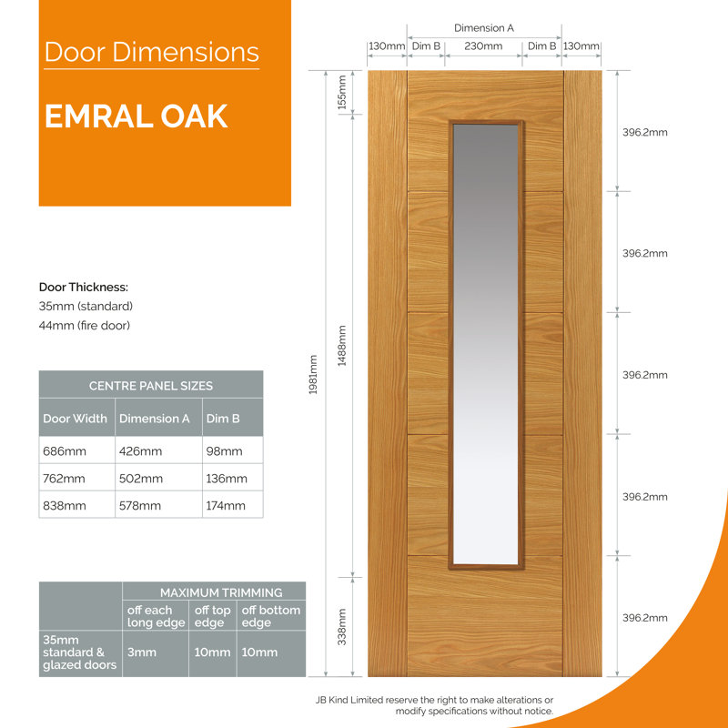 Latefia Oak Internal Door Prefinished, 198.1cm H x 68.6cm W x 3.5cm D
