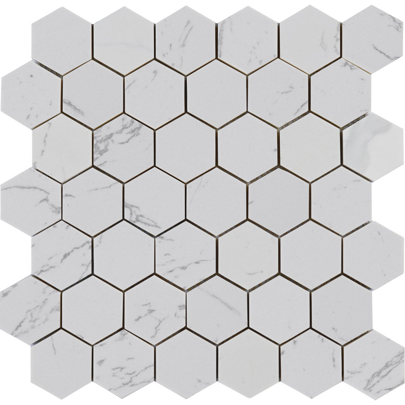 Carreau de mosaïque 2 po x 2 po, Blanc Calacatta / gris