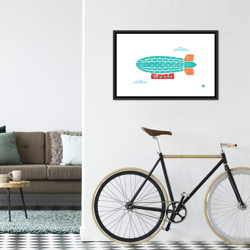 Zeppelin - imprimé, H 26 po x l 40 po x 1,5 po, Toile avec cadre noir patiné, Pas de tapis
