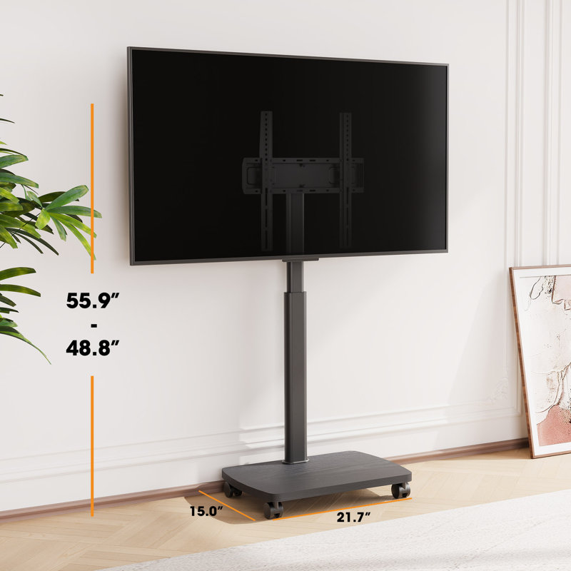 Meuble télé avec roulettes pour téléviseur de 32 à 65 po Abbing, 64" H x 23.6" W x 15.7" D, Noir, noir, noir, noir