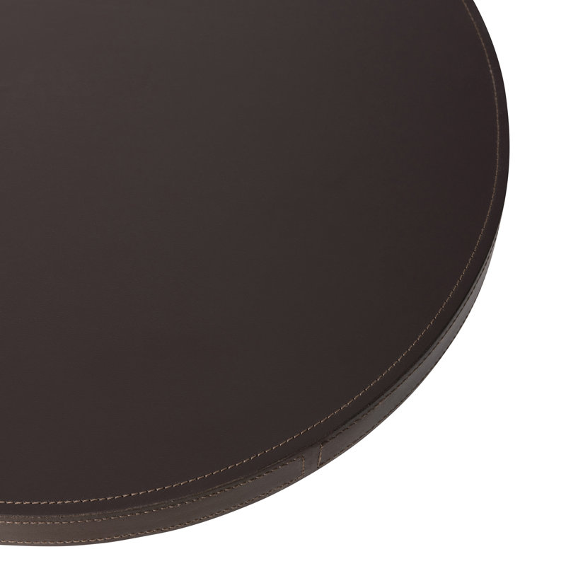 Polished Horn End Table with Embossed Brown Leather Top