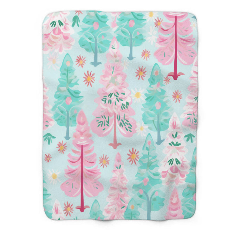 Gentle Holiday Trees - Couverture sherpa de qualité supérieure 1 pièce, L 50 po x L 60 po
