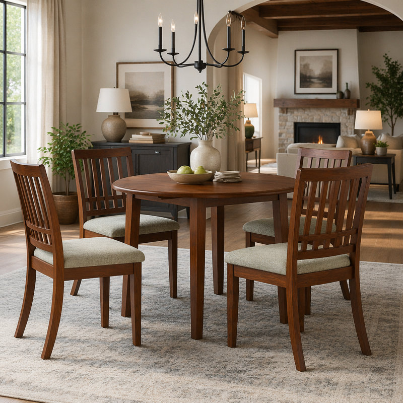 Ensemble de table de salle à manger 5 pièces pour 4 personnes, 1 table de salle à manger pliante en bois + 4 chaises rembourrées, conception compacte pour petits appartements et salles à manger - Brun