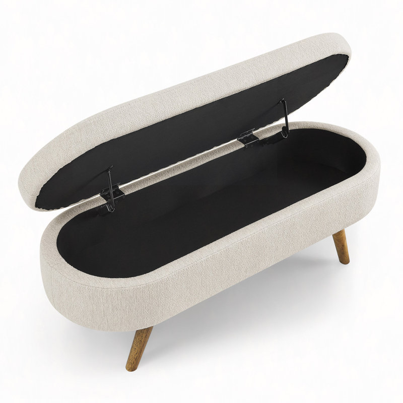 Ottoman Oval Storage Bench,Rubber Wood Legs(43.5"X16"X16"), Beige