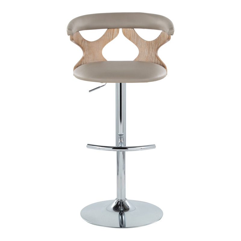 Pearl Silver Adjustable Swivel Barstool with Wood Backrest