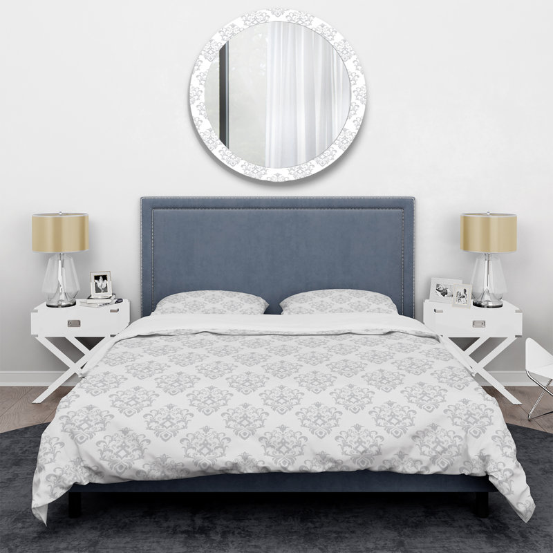 White Baroque Damask - Abstract Duvet Cover Set - Microfiber Polyester, Twin Duvet Cover + 1 Standard Sham
