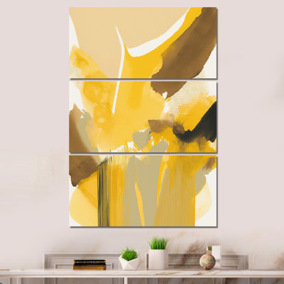 Moutarde jaune rétro I - ensemble abstrait d'art sur toile à encre liquide abstraite
