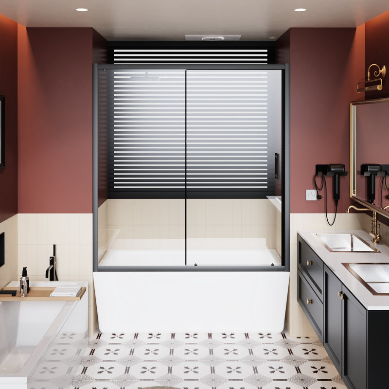 60 In W Single Sliding Shower Door For Bathroom, Black Aluminum Frame, Silent And Safe Movement, Reversible Layout Options , Alloy, Build, Waterproof, Setup