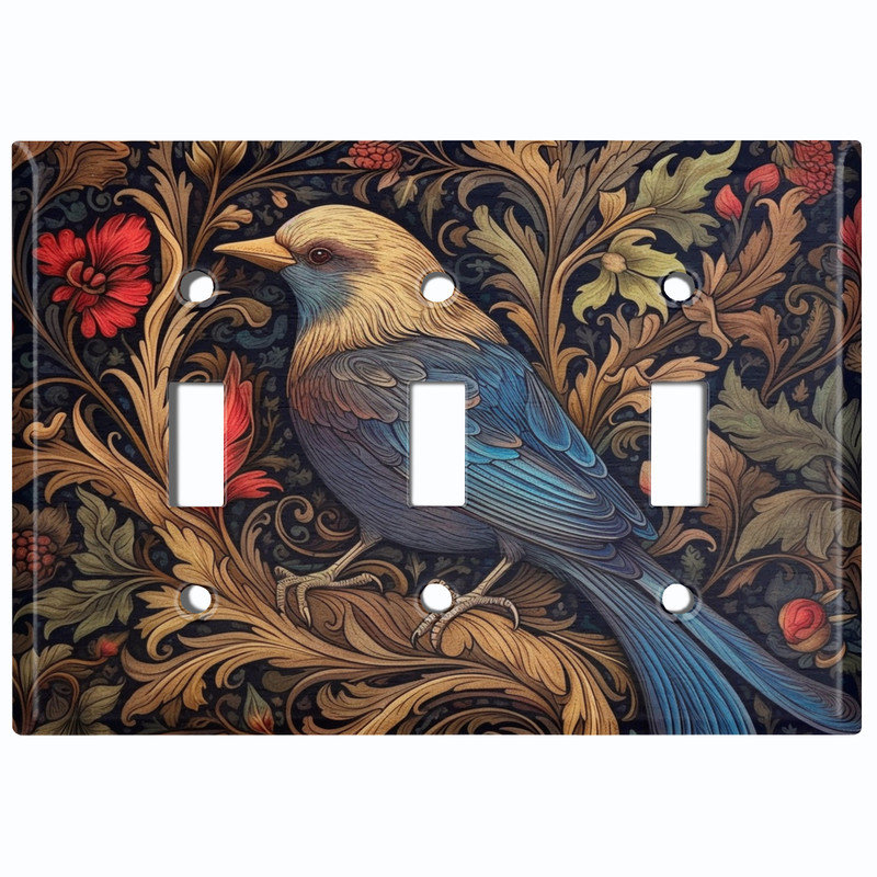 Couvercle de plaque d'interrupteur en métal; Bascule 3 US standard - oiseau floral, Triple # 3