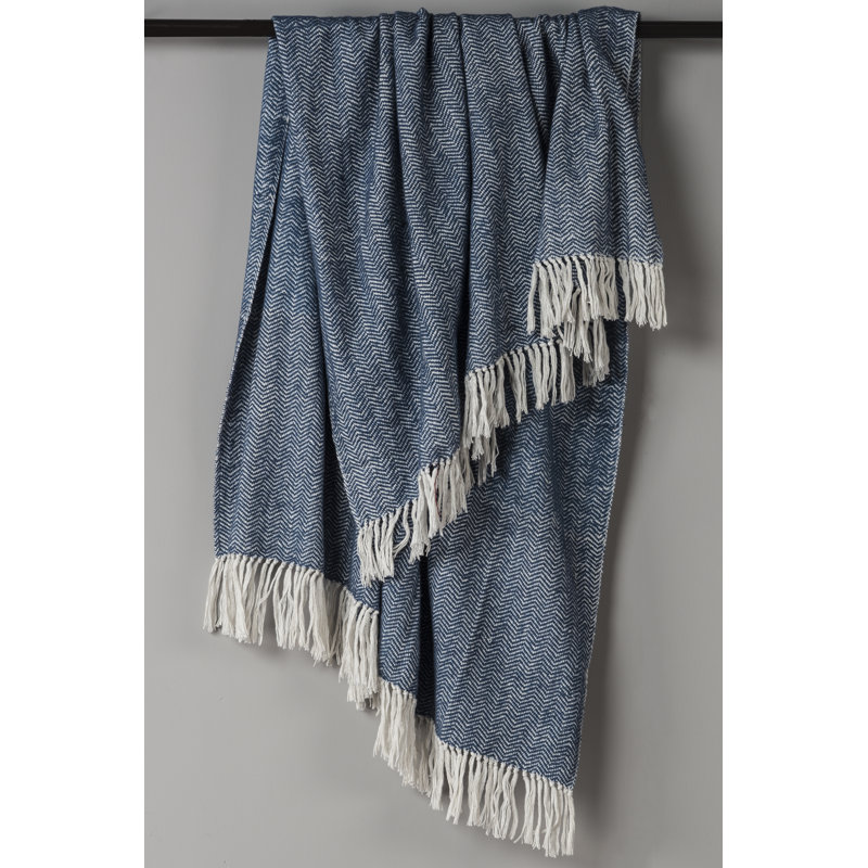 Hand Woven Throw Blanket, Navy/White