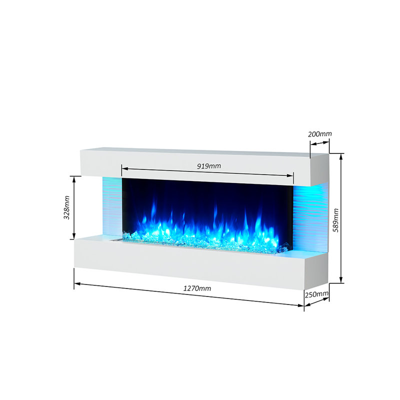 FLAMME Kingston Wall Mounted Electric Fireplace White with 3 Flame Colours and 13 Mood Lighting Options 1.8kW heater, White