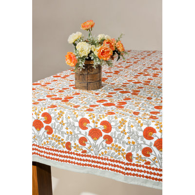 Scarlet & Slate: Floral Block Print Cotton Tablecloth