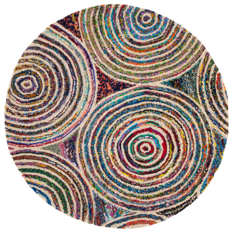 Anaheim Nantucket Hand Tufted Wool/Cotton Oriental Rug in Purple/Green/Blue, Round 4'