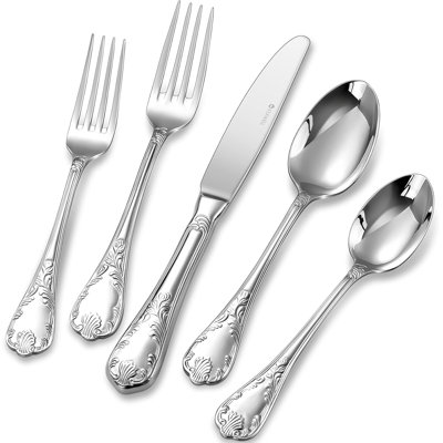 Ensemble de couverts en acier inoxydable 18/10 Regalia Grand Luxe, service de couverts 20 pièces pour 4 avec motif floral orné, va au lave-vaisselle et résiste à la rouille