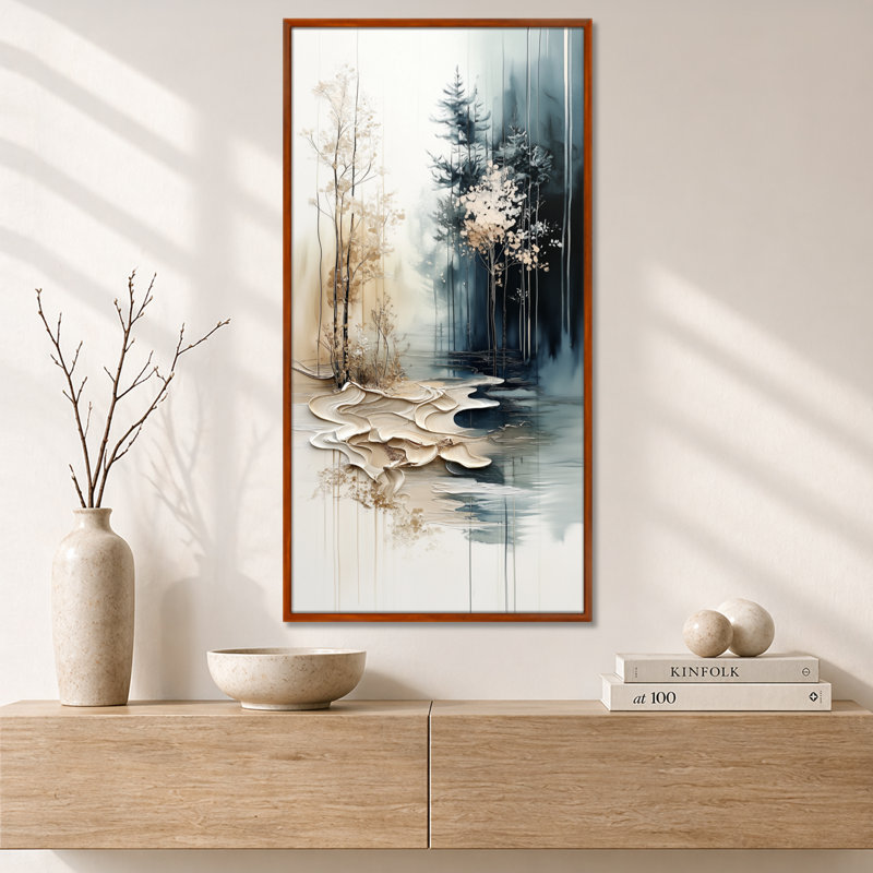 Beige bleu Beulah II - impressions sur toile tranquilles, art mural encadré chaleureux, H 32 po x l 16 po