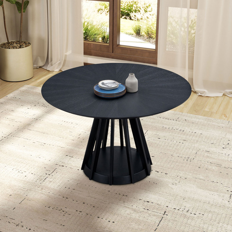 Table de salle à manger ronde en bois 47,24 po, Noir, noir, noir, noir