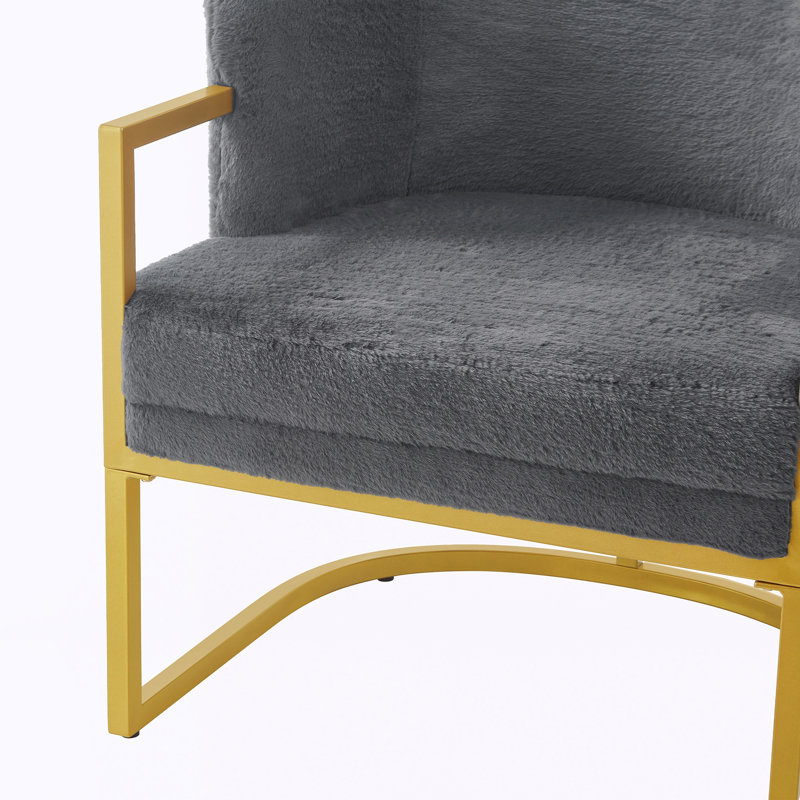 Chaise de lecture rembourrée avec structure en métal doré Modern Accent Chair, Gray