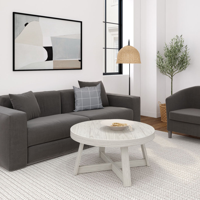 Byard Solid Wood Single Coffee Table, 17.5" H x 36" L x 36" W, White Sand