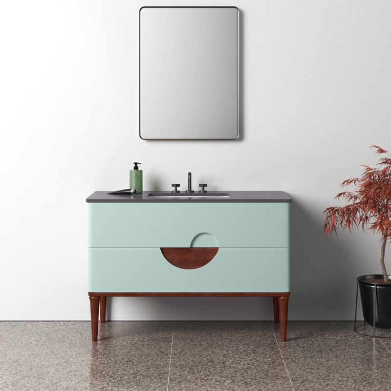 Kimber 48'' Single Bathroom Vanity with Quartz Top, Aloe Green