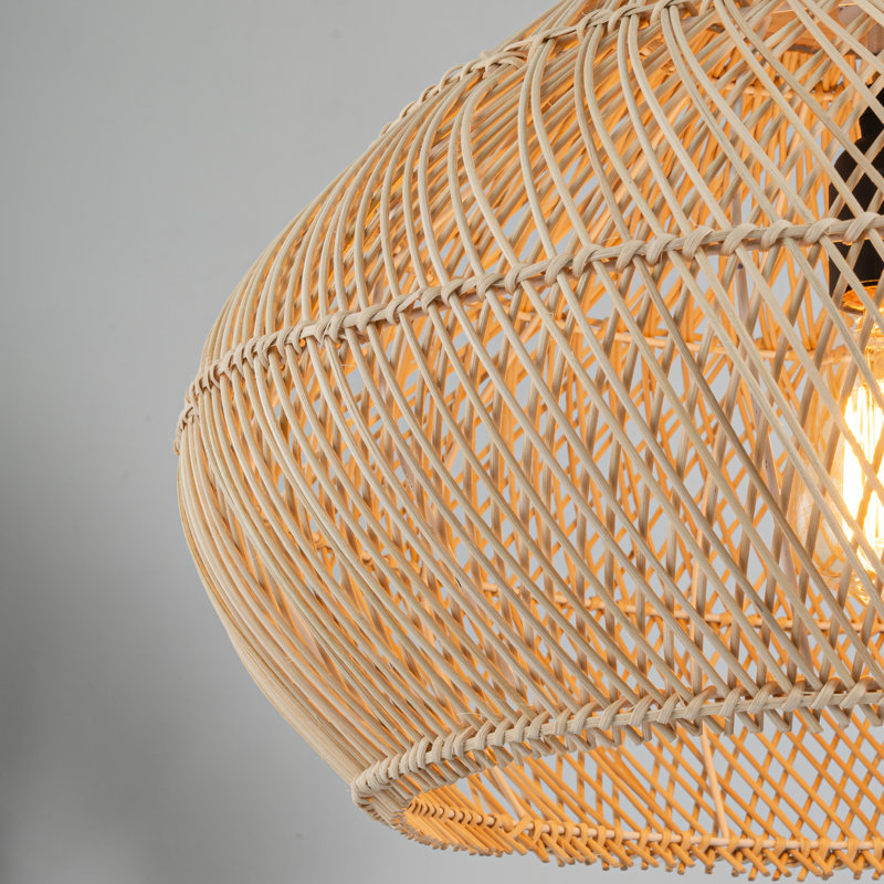 Derri 1-Light Coastal Large Rattan Pendant Light Rustic Wood Accent Ceiling Light, Brass, Beige