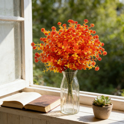 Arrangement floral de luxe, feuillage orange mélangé avec eucalyptus et fougères pour toutes les saisons - centre de table pour l'Action de grâce, le mariage, le bureau et le salon