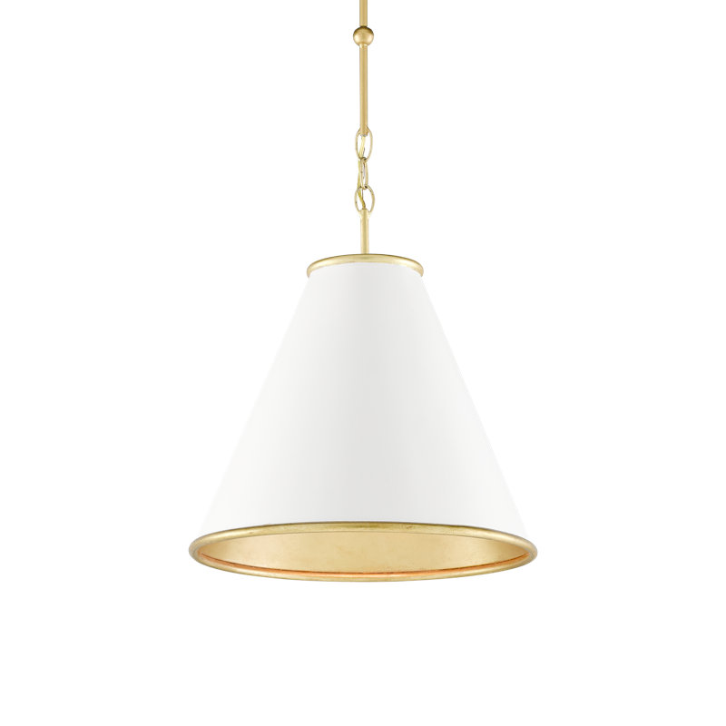Luminaire suspendu conique 1 lumière, Blanc / Doré, H 18 po x l 16 po x P 16 po