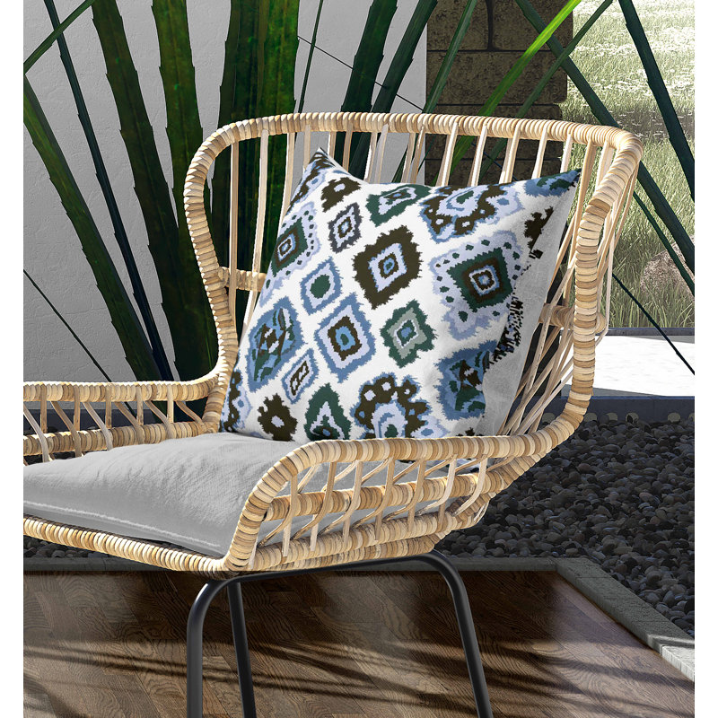 Coussin intérieur / extérieur Ikat Diamond, Carré 16 po, Bleu/blanc/vert