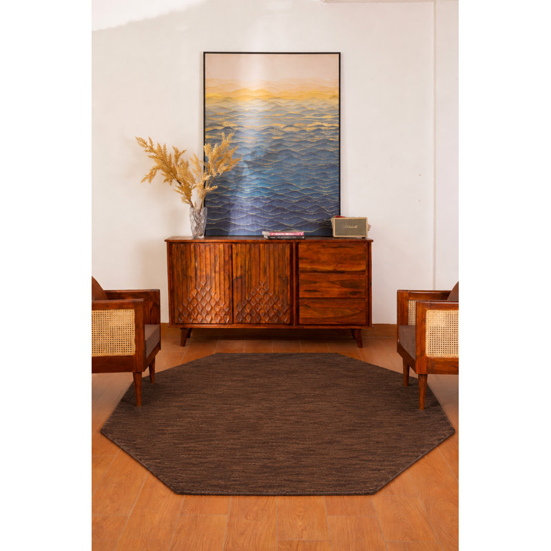 Tapis écologiques en laine nouée à la main de style tissé à la main Manns - Octogone, couleur brune, conception unie uni, tapis épais antidérapants faits à la main pour salon, chambre à coucher