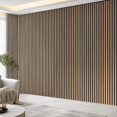 2Pcs 16''x104'' Wood Look Acoustic Wall Paneling,3D Sound proof Slat Wall Panels for Interior Wall Decor（23 sq.ft./Case）