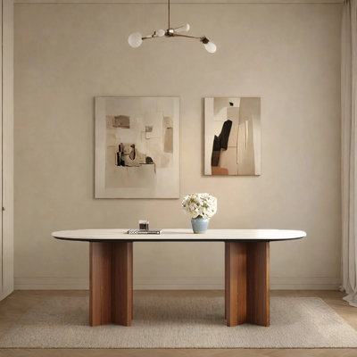 Retro and simple rock plate oval dining table