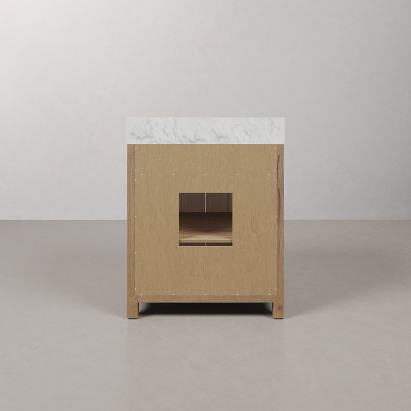 Graelyn 30 In. Single Rectangle Sink Bathroom Vanity With Engineered Carrara White Marble Top In Weathered Oak