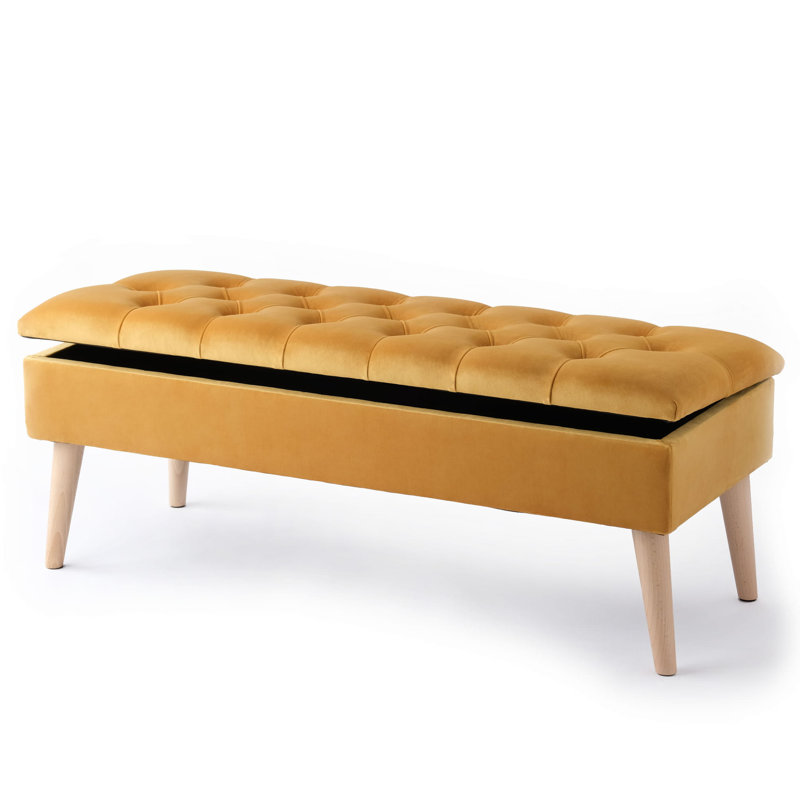 Thalassa Velvet Upholstered Storage Bench, H44 x W100 x D30cm, Natural, Orange