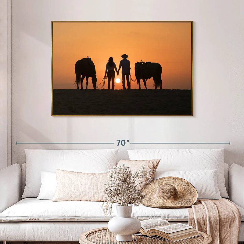 Couple de cowboys, 46 po x 31 po, Cadre flottant doré