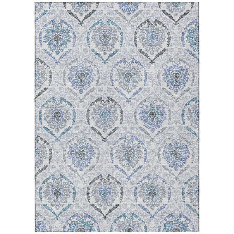 Tapis intérieur lavable 9 pi x 12 pi bleu médaillon denim
