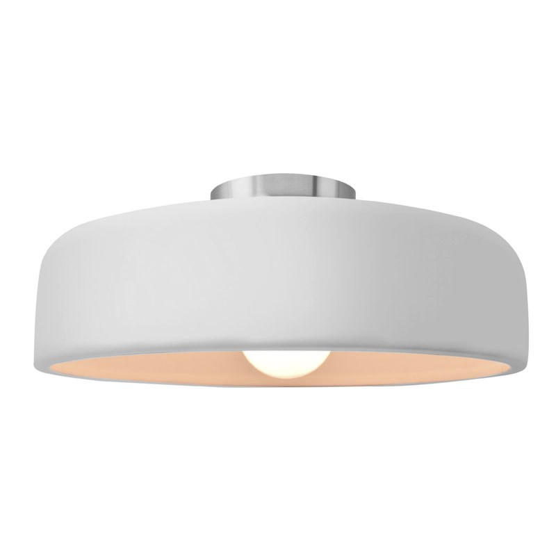 Plafonnier semi-encastré Radiance, Blanc brillant, Nickel brossé, H 6,5 po x l 16 po x P 16 po