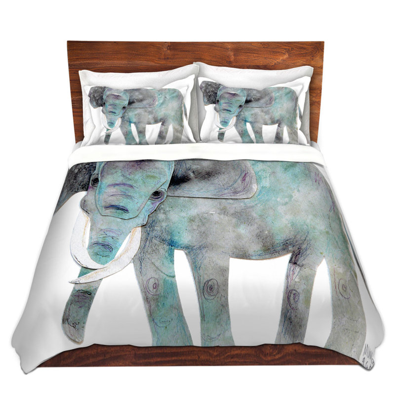 Ensemble de housse de couette éléphant, 1 housse + 2 taies très grand lit