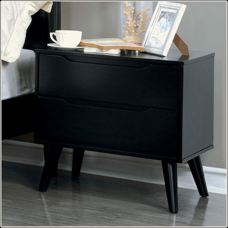 Table de chevet élégante et fonctionnelle de style Mid-Century moderne pour le décor de chambre à coucher, Noir
