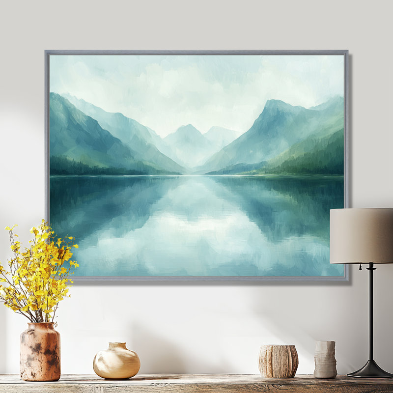 Genevie Mountain Lake Silent Reflections I - montagnes, art mural, H 30 po x l 40 po, Reproduction avec cadre flottant