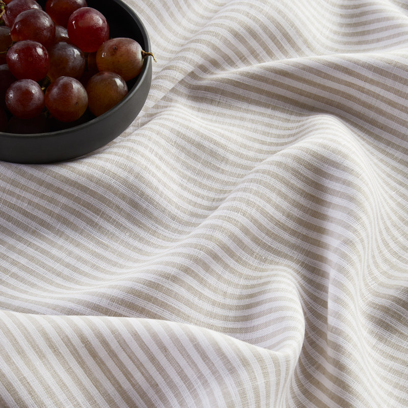 Narrow Stripe - 100% Pure Linen Tablecloth, 90" L x 60" W, Natural/White