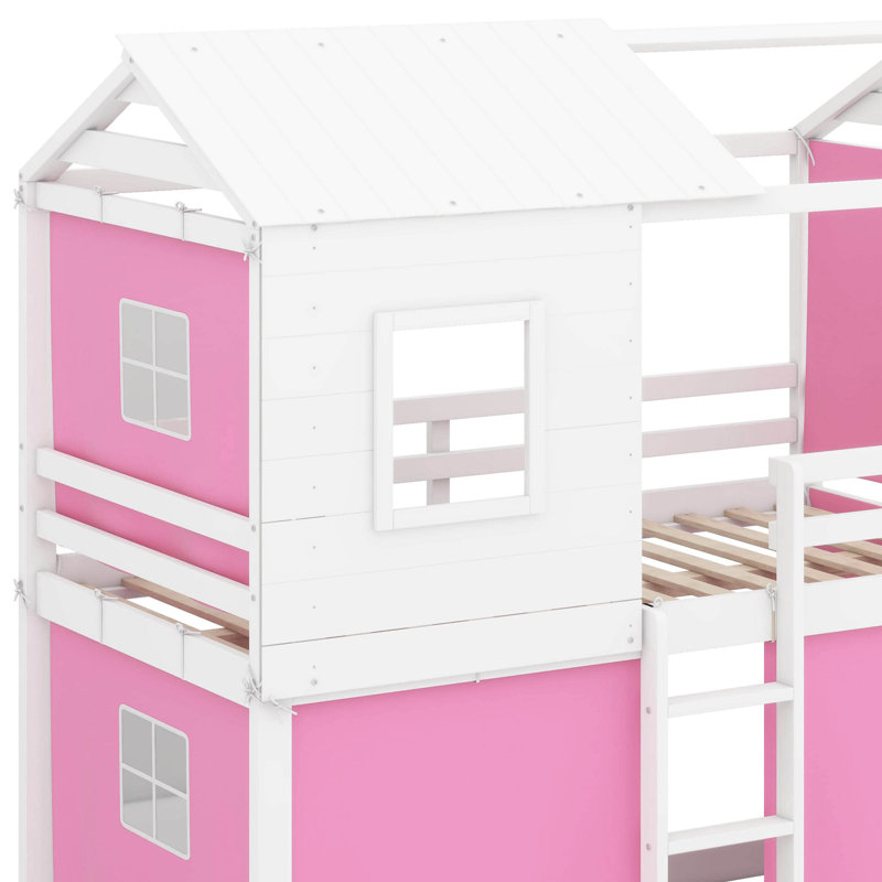 Lit double en bois, Lit double, Rose/Blanc