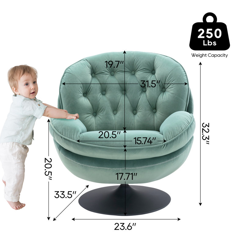 Zenon Velvet Swivel Accent Chair with Ottoman, Mint Green Velvet