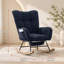 Chaise berçante à bascule à oreilles et repose-pieds assortis, en tissu Teddy bleu foncé. Fauteuil à bascule d'allaitement avec poche de rangement latérale, bercement en douceur, base en bois massif.