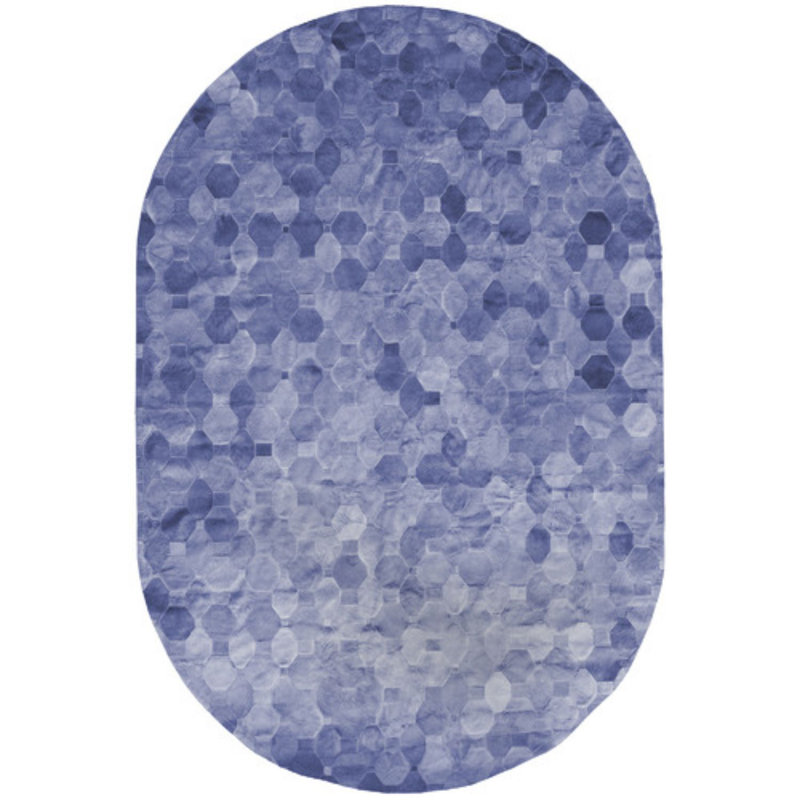 Cowhide Geometric Area Rug in Blue, Oval 9' x 12'